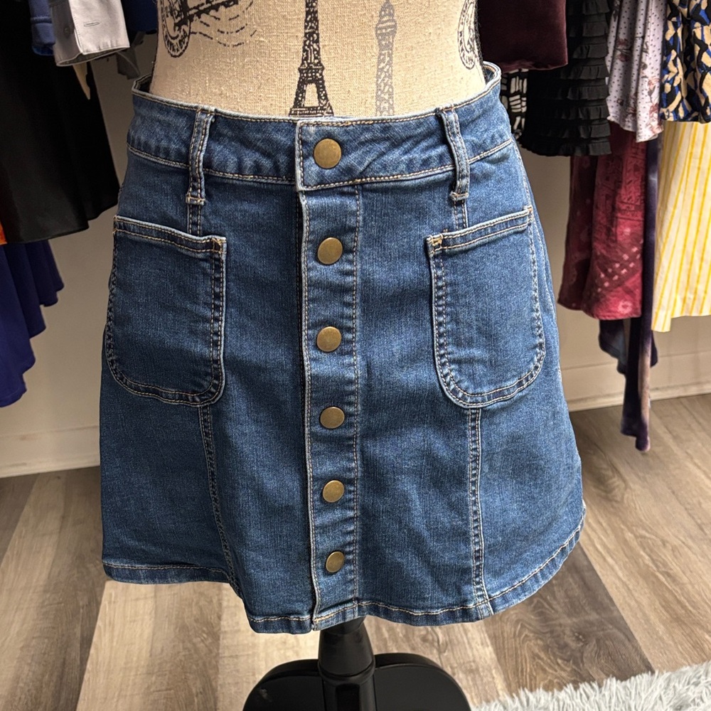 Altar'd State Denim Button-Front Mini Skirt - Picture 3 of 15